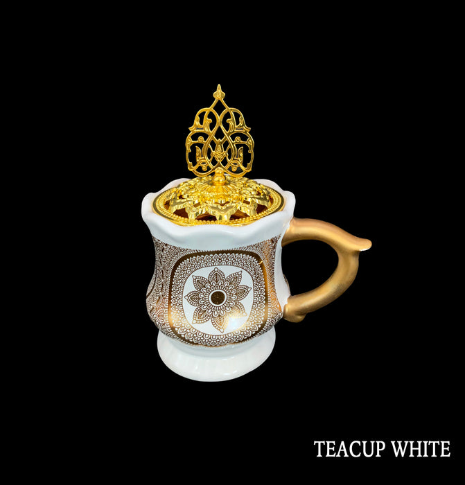 White Tea Cup Bakhoor Burners